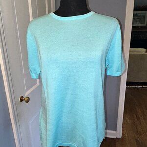 Shen New York Knit Top, Aquablue short sleeve Silk Cotton, Women Large